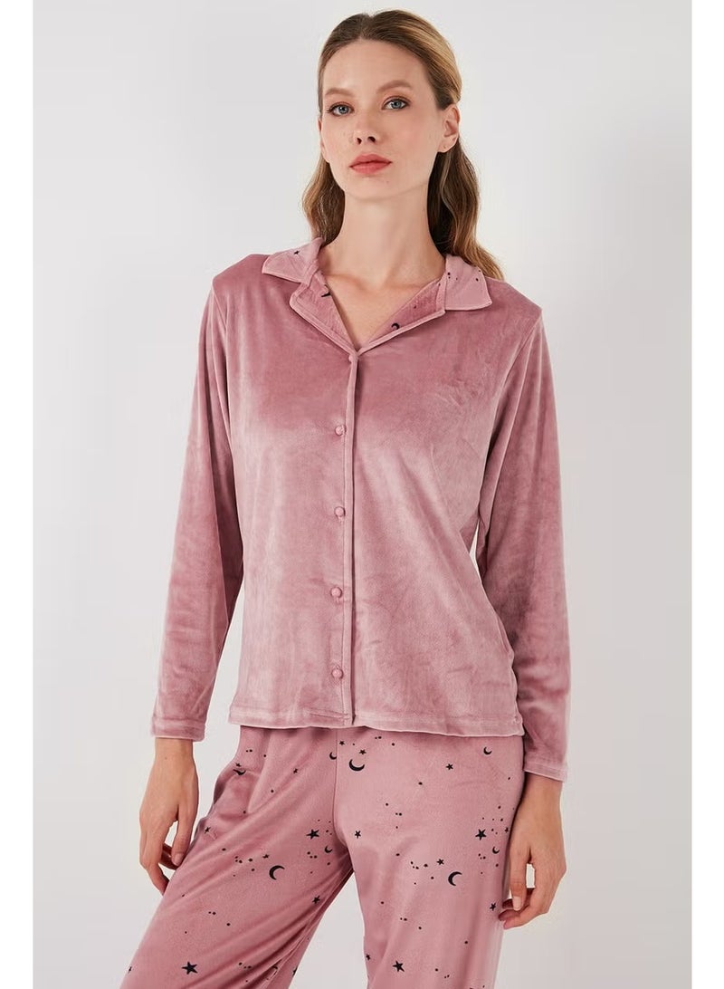 Lela Regular Fit Patterned Shiny Velvet Pajama Set Women's Pajama Set 65713311 - Image 4